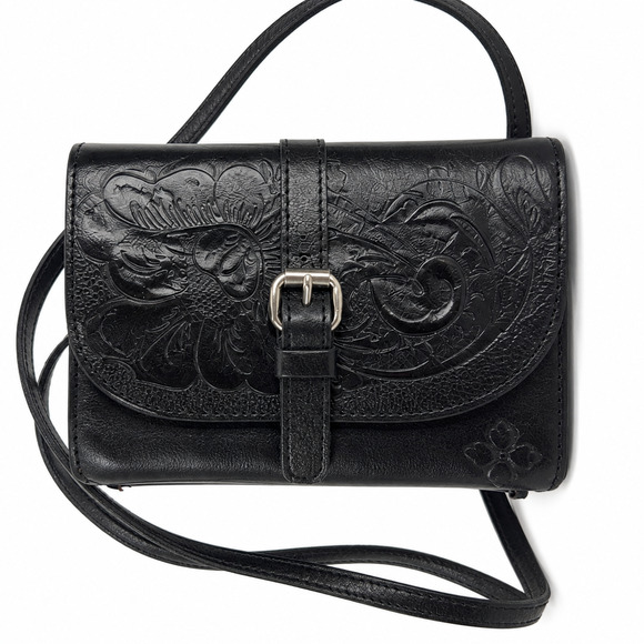 Patricia Nash Handbags - Patricia Nash Tooled Leather Crossbody Wallet Purse Black Floral Western